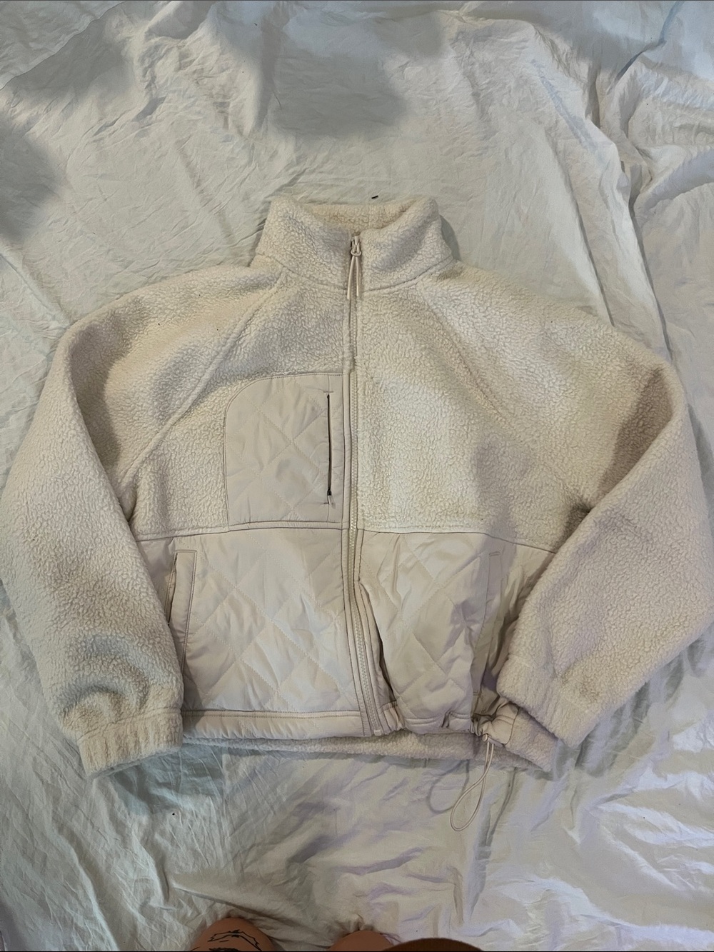 Target Cream Sherpa Zip Jacket with Quilted Panels